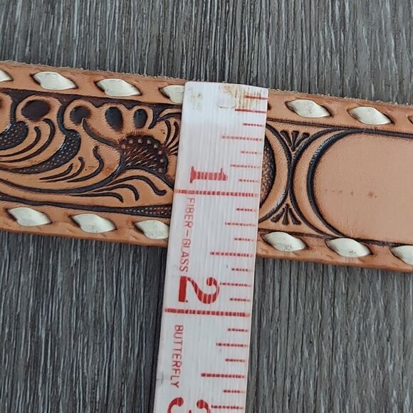 Justin Tooled Western Belt Customized "Joyce" No Buckle Size 30 - Picture 6 of 6